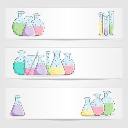 
banners with laboratory test tubes with colored liquidのイラスト素材