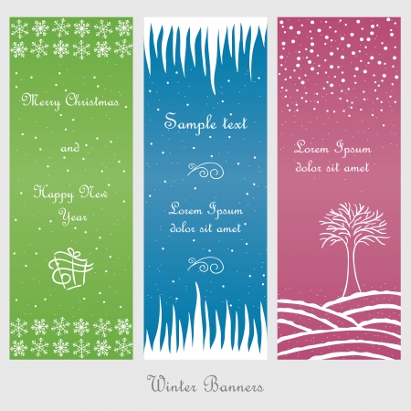Set of winter and christmas banners, doodle styleのイラスト素材