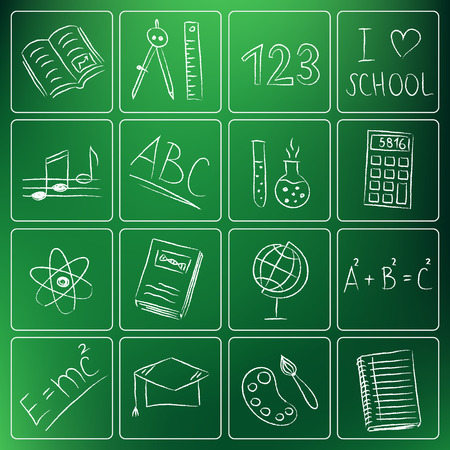 Illustration of back to school chalky doodle iconsのイラスト素材