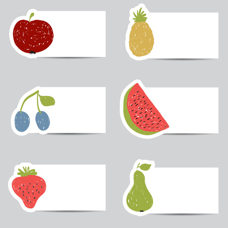 Illustration of doodle fruits cards in retro colors のイラスト素材