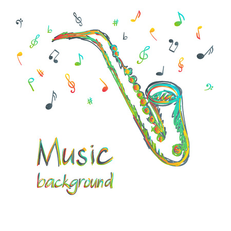 Illustration of saxophone music background, doodle styleのイラスト素材