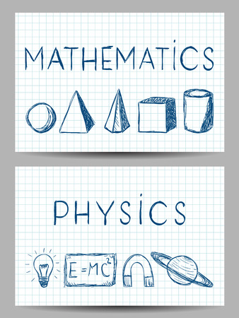 Collection of scientific illustrations on banners. Hand drawn style.のイラスト素材