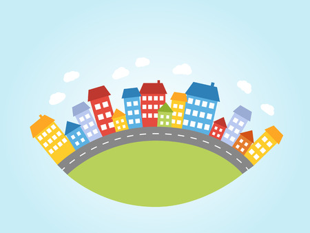 Illustration of houses with trees on a streetのイラスト素材