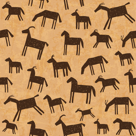 Illustration of prehistoric cave art paintings seamless patternのイラスト素材