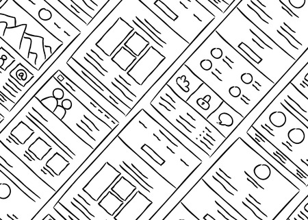 Hand drawn website layouts. doodle style designのイラスト素材