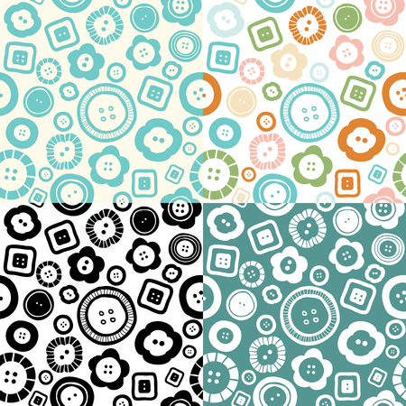 Sewing buttons on fabric background. Fashion illustration of buttons seamless pattern.のイラスト素材