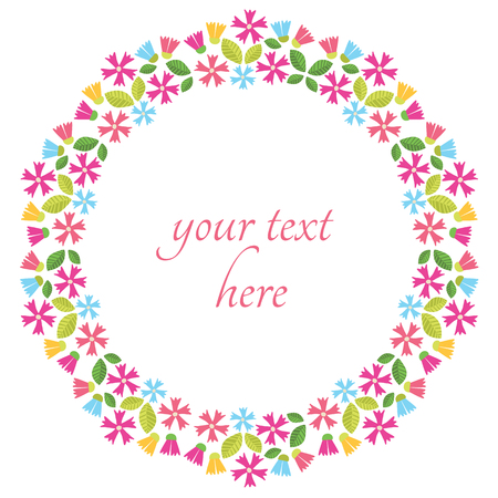 Floral design in circle. Flower wreath design. Round cute floral decoration seamless pattern.のイラスト素材