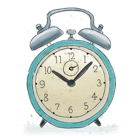 Alarm clock colored doodle. Watercolor painting.のイラスト素材