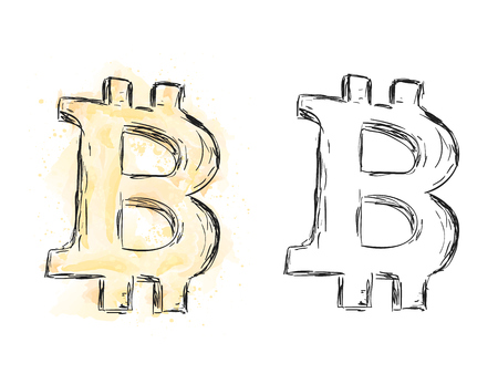 Illustration of bitcoin money, watercolor currency painting, doodle styleのイラスト素材