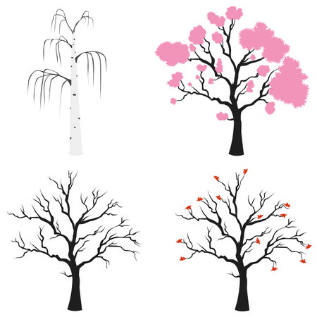 Cartoon flowering trees isolated on whiteのイラスト素材