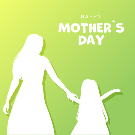 Happy mothers day greeting card with mom and daughter on a light green gradient background for the holidayのイラスト素材
