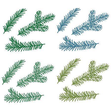 Evergreen spruce branches in various shades of green isolated on white backgroundのイラスト素材