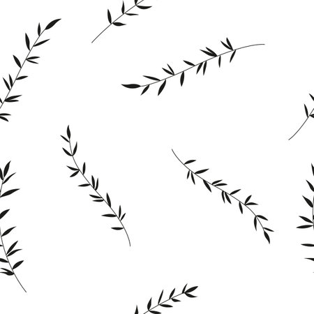 Minimalistic line art pattern with plant branches isolated on white backgroundのイラスト素材