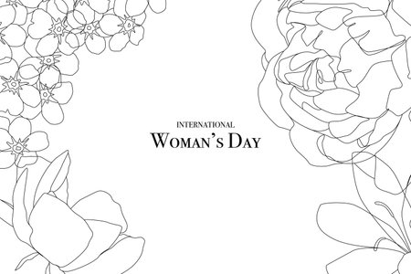Womens day card with an inscription and flowers made of black and white linesのイラスト素材