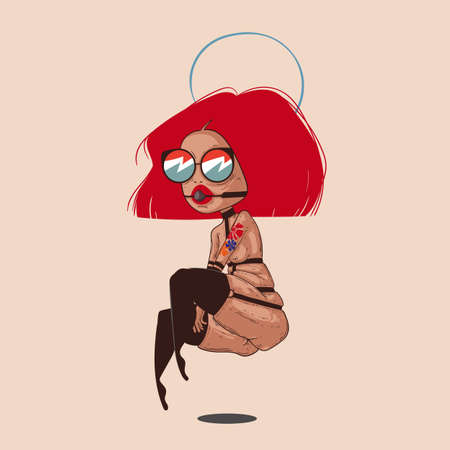 Sexy naked ginger girl wearing sunglassesのイラスト素材
