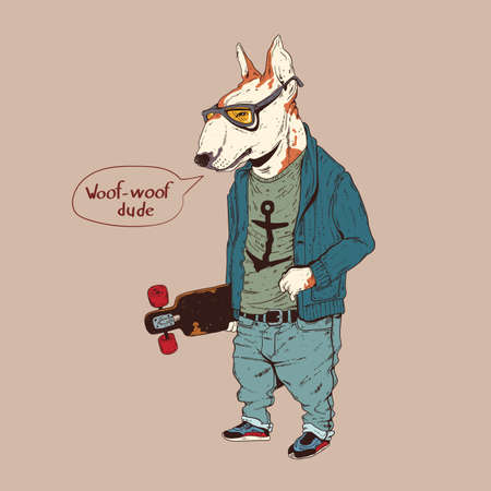 Illustration of isolated skater dog talking to somebodyのイラスト素材