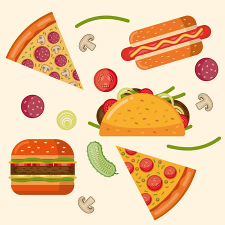 Colorful isolated food illustration in flat styleのイラスト素材