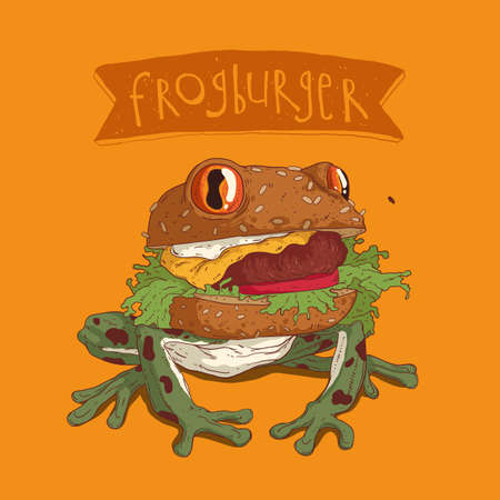 Illustration of a frog with a hamburger headのイラスト素材