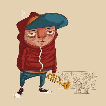 Young isolated musician with trumpetのイラスト素材