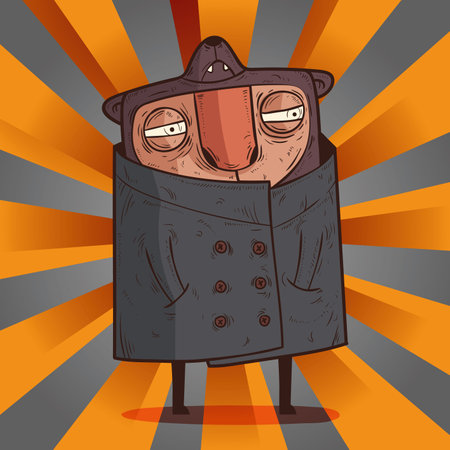 Suspicious man in gray coat spying on somebodyのイラスト素材
