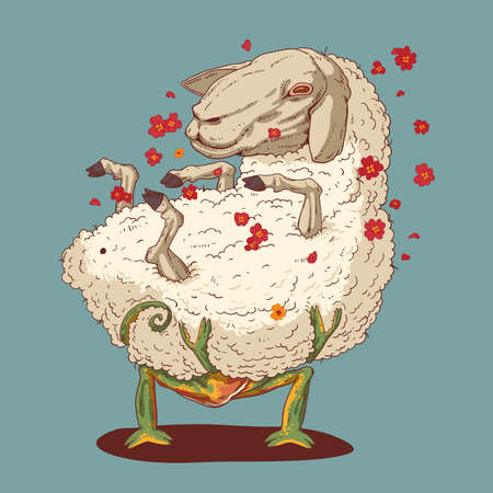 Illustration of chameleon in love with a sheepのイラスト素材
