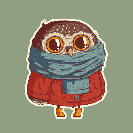 little owl in warm clothesのイラスト素材