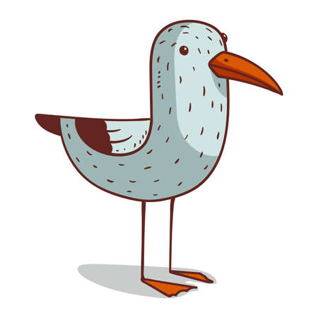A Seagull, isolated vector illustration. Cute cartoon illustration of a seagull standing on the ground. Sketch drawn bird illustration. A simple drawing of a gull on white backgroundのイラスト素材