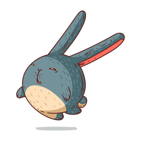 Happy Hare, isolated vector illustration. Cute cartoon picture for children of a bunny jumping. A funny rabbit sticker. Simple drawing of a carefree hare on white background. A free wild animalのイラスト素材