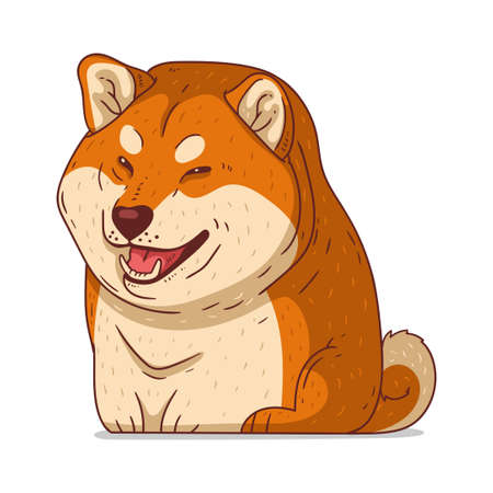 A Shiba Inu, isolated vector illustration. Cute cartoon picture for children of a kind smiling dog. Drawn dog sticker. Simple drawing of a genial Shiba Inu on white background. A pet. A puppyのイラスト素材