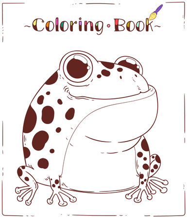 A Frog, Coloring Sheet. Cartoon outline picture of smiling toad. Vertical coloring book page. Contour illustration for children's preschool education. Home activity for a kidのイラスト素材