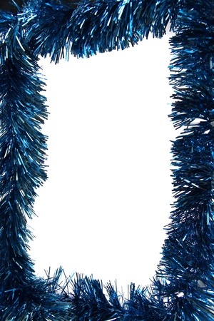 Blue shiny Christmas ornaments frame on  white backgroundの写真素材