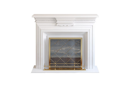 Fireplace isolated on white background with clipping path. 3D rendering.の写真素材