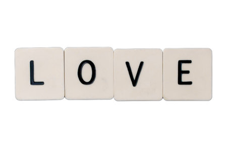\The word \"\"love\"\" written with toy blocks isolated on white background\""の写真素材