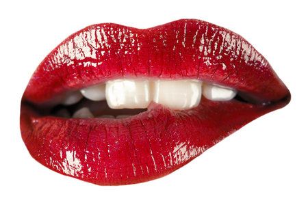 Beautiful woman's lips isolated on white background. Close up.の写真素材
