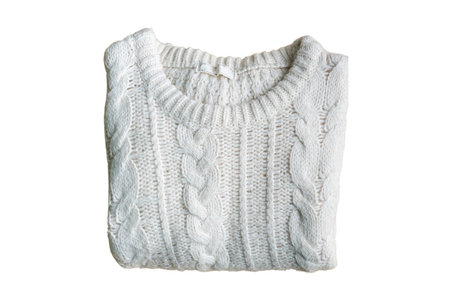 White knitted sweater isolated on a white background. Top view.の写真素材