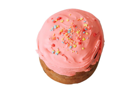 Cupcake with pink frosting and sprinkles isolated on white background