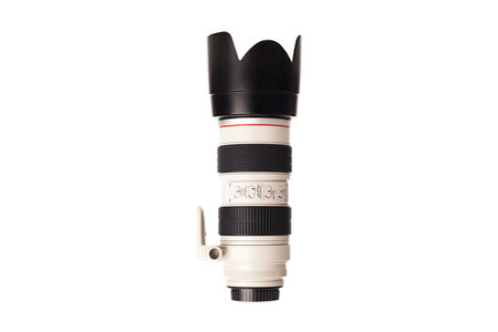 Camera lens on white background. Isolated on a white background.の写真素材