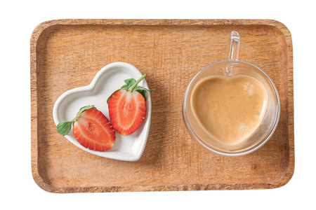 #4533 Brown tray with strawberries and coffee milk isolated on a transparent backgroundの写真素材