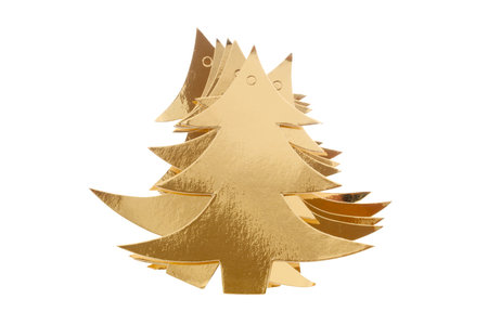 Christmas tree made of golden ribbons isolated over the white background.の写真素材