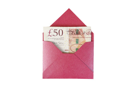 Red Envelope With Money Isolated on a White Background.の写真素材