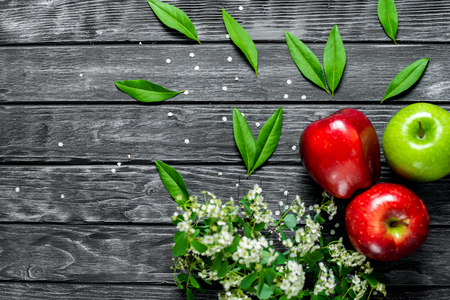 Apples on a wooden backgroundの写真素材
