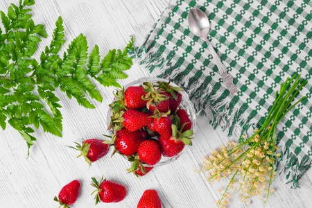Strawberry on a wooden backgroundの写真素材