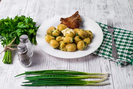 Young potatoes steakの写真素材