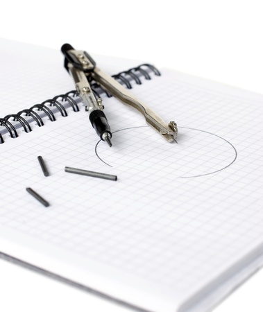 Dividers and graphites on sheetの写真素材