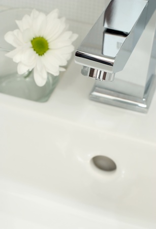 Closeup of modern bathroom tapの写真素材