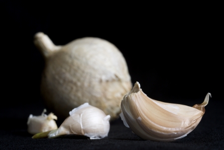 garlic on black backgroundの写真素材