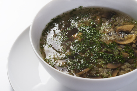 Mushroom soup on light backgroundの写真素材