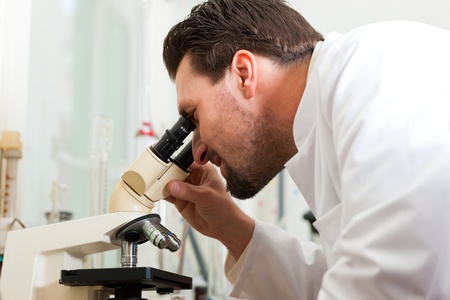 Brewer in the laboratory of his brewery and is doing analysis