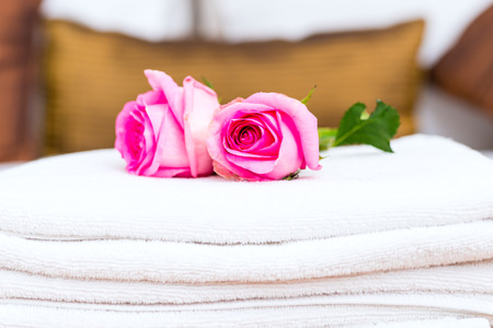 Flowers to welcome guest in hotel roomの写真素材
