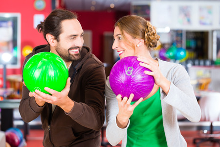 Couple playing Bowlingの写真素材